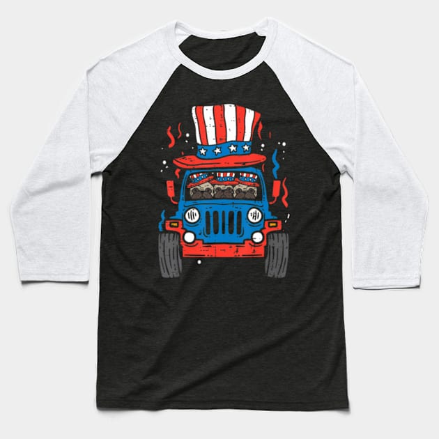 Pugs Monster Truck Us Flag 4Th Of July Fourth Toddler Boys Baseball T-Shirt by Sort of Vintage